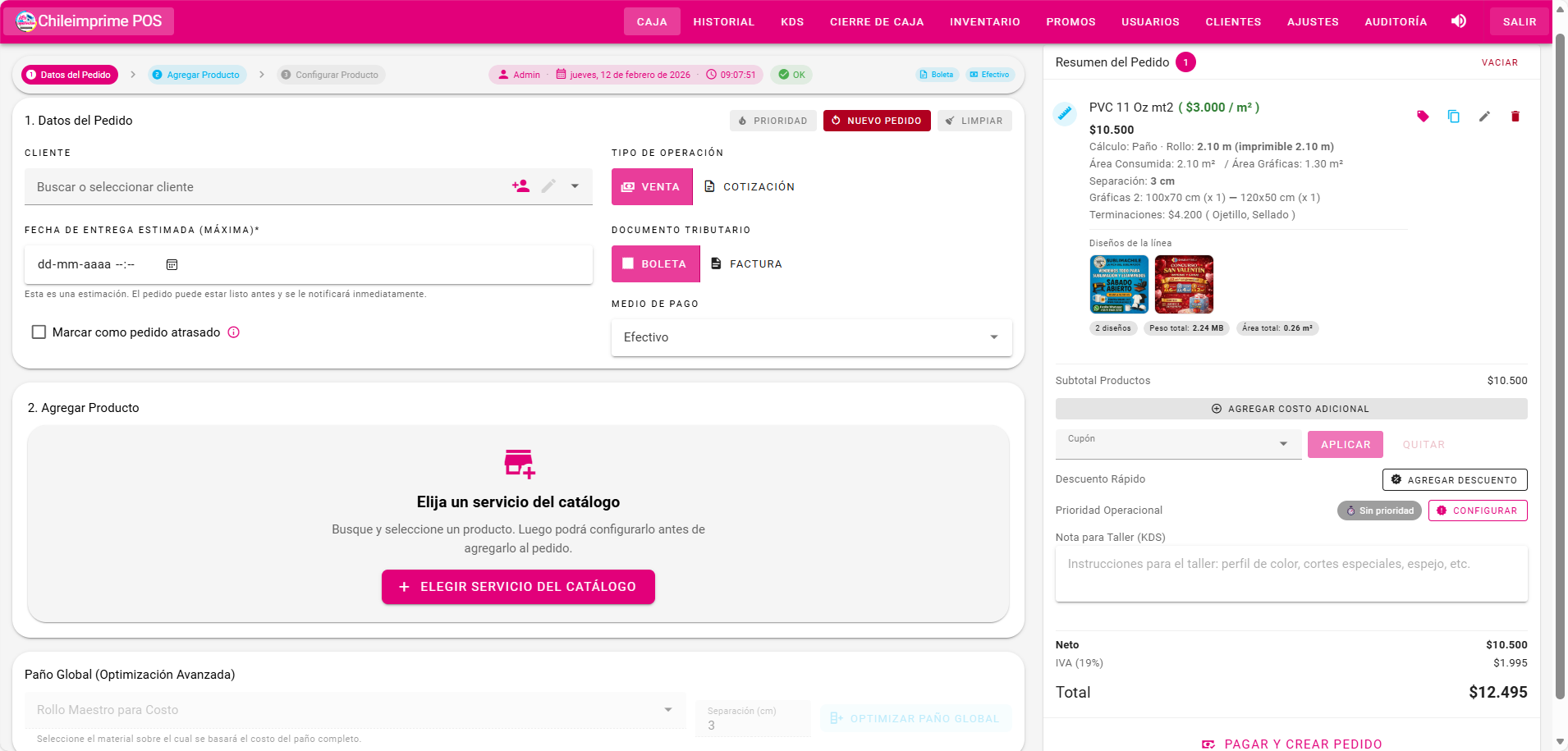 Sistema POS industrial a medida para Chileimprime: calculadora de paños, gestion de rollos y cotizacion automatica