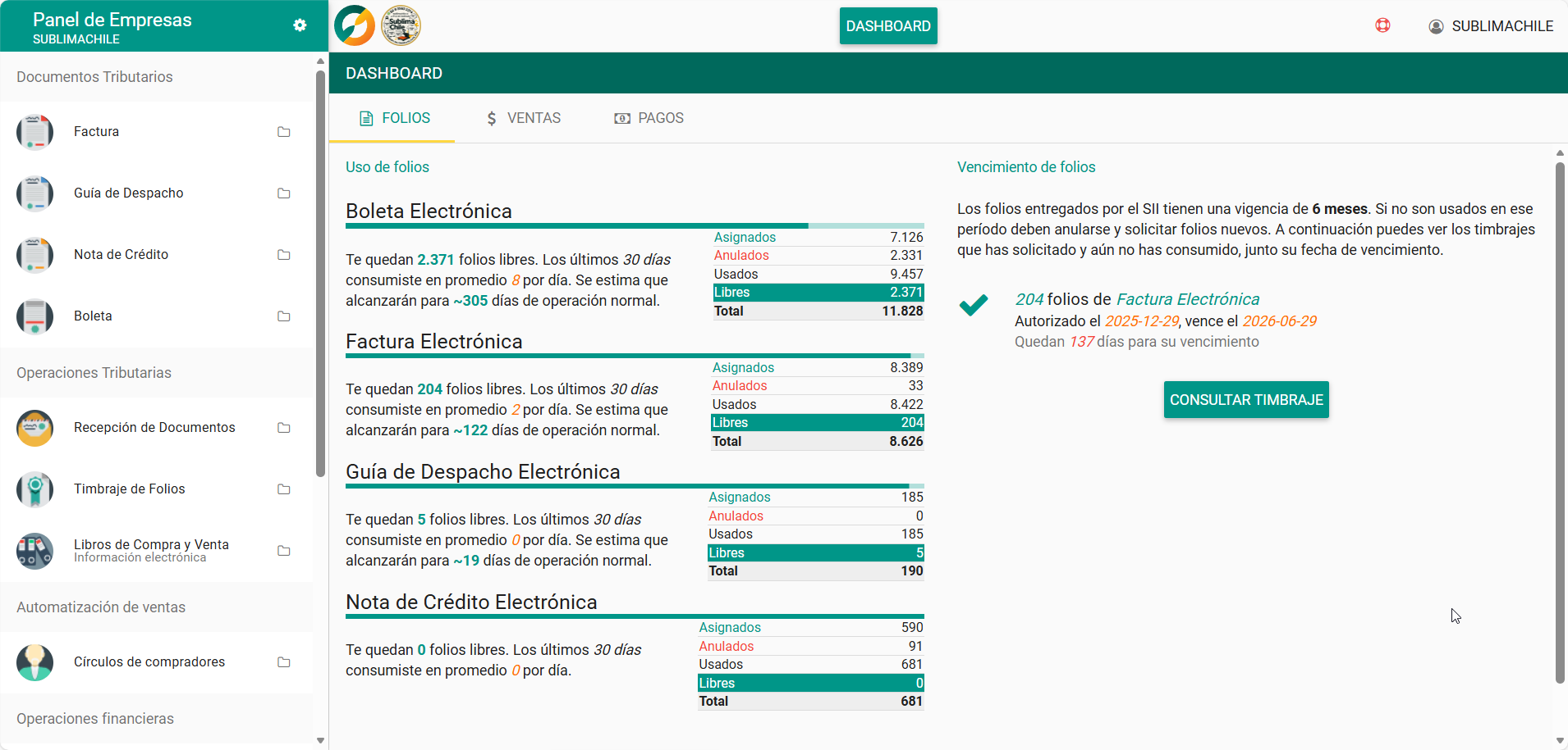 Sistema de facturación electrónica SII automatizada para Sublimachile — emisión automática de boletas y facturas