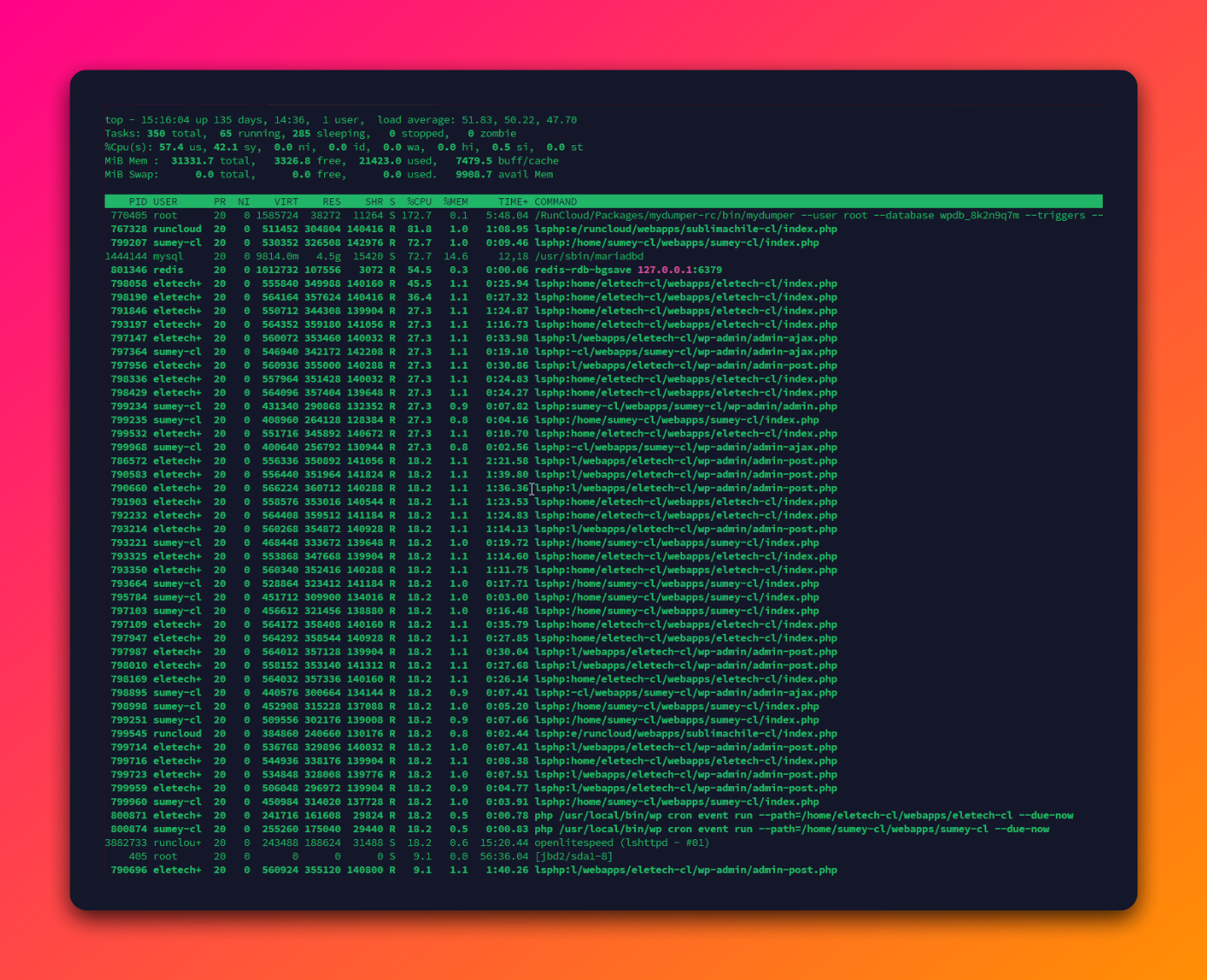 Cómo el crawler de Facebook colapsó nuestro servidor WooCommerce (y cómo lo arreglamos en 3 líneas) 1 Captura CPUs al 100
