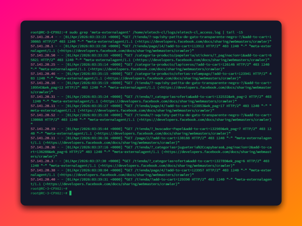 Cómo el crawler de Facebook colapsó nuestro servidor WooCommerce (y cómo lo arreglamos en 3 líneas) 2 Crawler de Facebook servidor