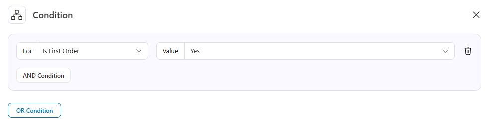 Cómo crear una automatización en el CRM de SuperPyme desde cero 3 Condición Is First Order con valor Yes