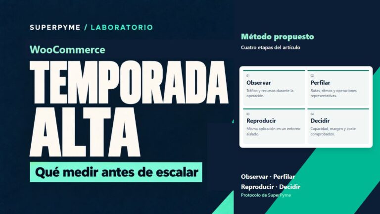 WooCommerce en temporada alta: qué medir antes de escalar, con las cuatro etapas del método de SuperPyme: observar, perfilar, reproducir y decidir.